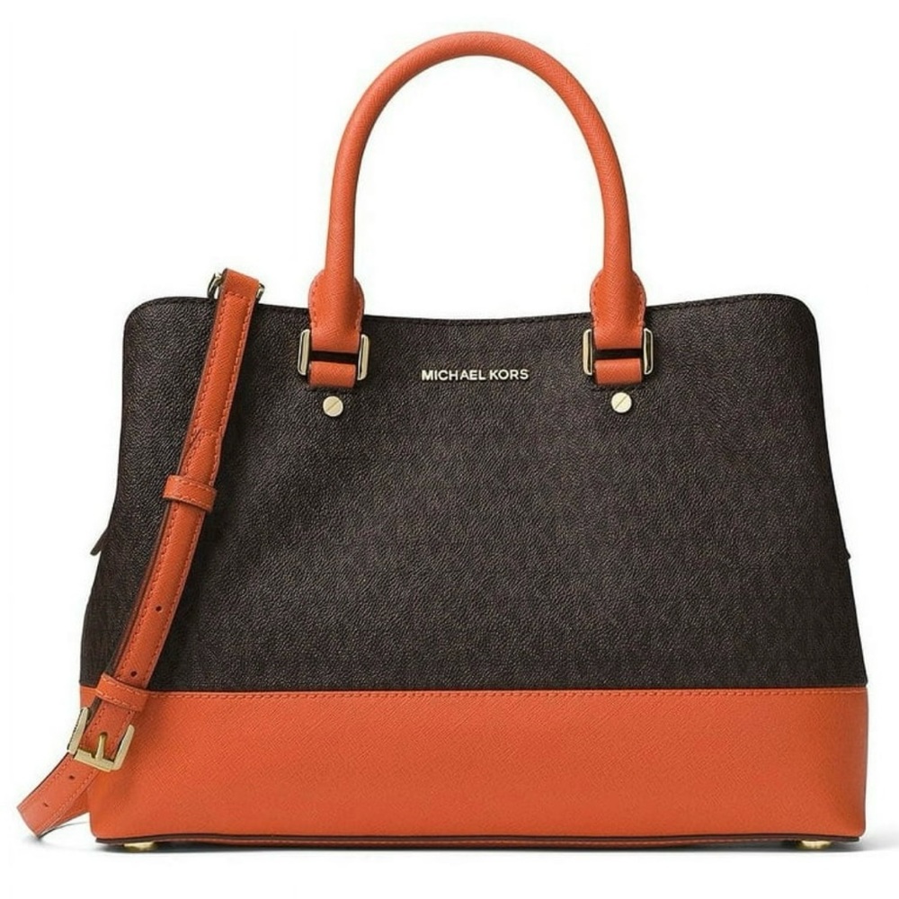 Michael Kors Savannah large satchel bag in orange / brown
